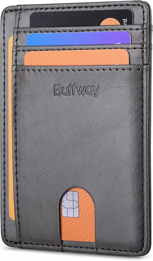 Buffway Mens Slim Wallet, Minimalist Thin Front Pocket Leather Credit Card Holder with RFID Blocking for Work Travel on Amazon.ae - Price Tracker