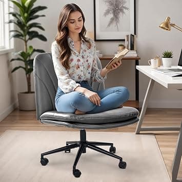 DROGO Criss Cross Legged Office Chair for Work from Home, Computer Chairs Desk Chair with Flip up Armrest, Adjustable Height and Tilt Lock Recline Accent Chair for Office (Without Armrest - Grey) on Amazon.ae - Price Tracker