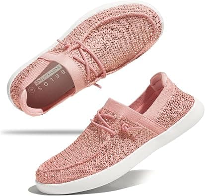 BELOS Women's Rhinestone Lace Up Loafers Shoes Comfortable Slip On Mesh Knit Walking Shoes Fashion Lightweight Sparkly Glitter Sneaker on Amazon.ae - Price Tracker