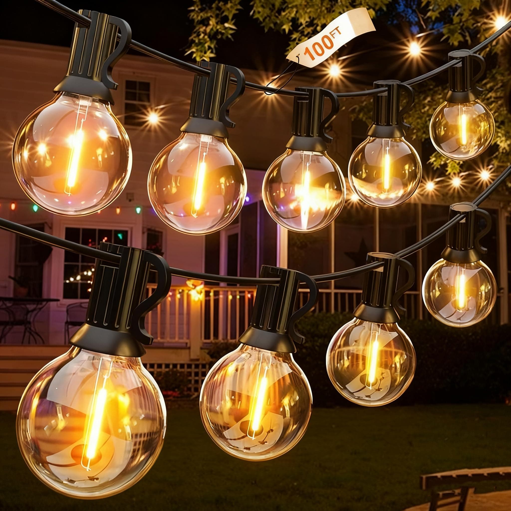 Necomi Festoon Lights Outdoor, 30M 50 Bulbs+2 Spares G40 LED Outdoor Lights, 【Shatterproof】 Waterproof Connectable Commercial Hanging Lights for Christmas Patio House Backyard Balcony Party (UK Plug) on Amazon.ae - Price Tracker