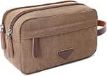 Mens Travel Toiletry Bag Canvas Leather Cosmetic Makeup Organizer Shaving Dopp Kits with Double Compartments - Best Deal Finder
