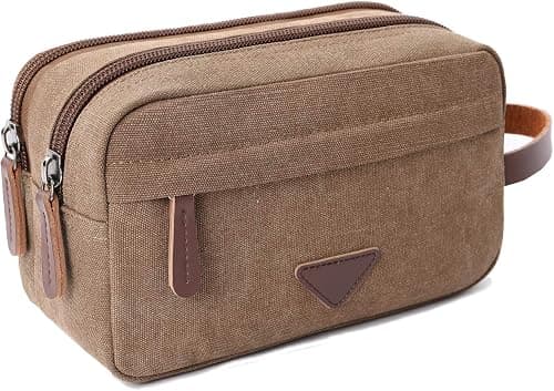 Mens Travel Toiletry Bag Canvas Leather Cosmetic Makeup Organizer Shaving Dopp Kits with Double Compartments على أمازون - دليلك لأفضل العروض