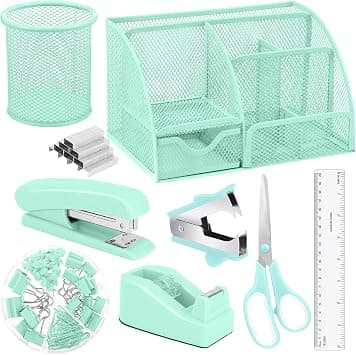 Auroray - Teal Computer Organizers & Accessories, Office Supplies Set, Mesh Organizer, Stapler, Tape Dispenser, 1000 Staples على Amazon.ae - متتبع الأسعار