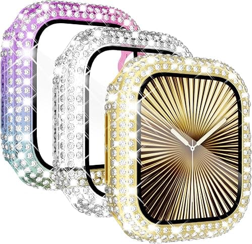 KADES 3-Pack Bling Cases Compatible with Apple Watch Series 11 10 42mm Full Diamond with Built-in Screen Protector for Apple Watch (42mm, Gold/Iridescent/Clear) on Amazon.ae - Price Tracker