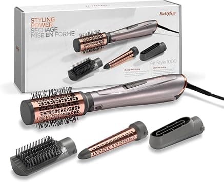 BaByliss Air Styler, 1000W Ionic Frizz Control Hair Styling Tool with 4 Attachments - 2 Heat Settings + Cool Setting, Ceramic Coating, Salon-Quality Results at Home - AS136SDE - متتبع أسعار Amazon.sa
