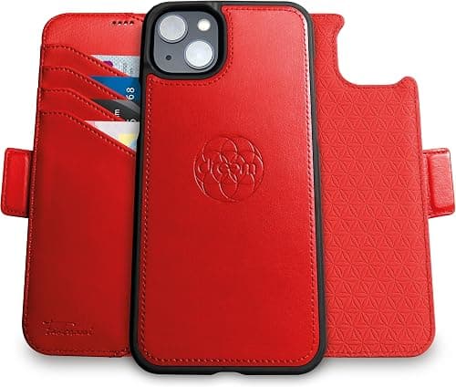 Dreem Fibonacci compatible with iPhone 15 Plus wallet case / 2-in-1 shockproof case and detachable vegan leather folio, MagSafe compatible, RFID protection [Red] على Amazon.ae - متتبع الأسعار