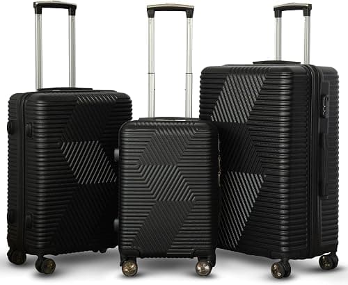 Lightweight Luggage Hard Shell Trolly with smooth spinner wheels and secured combination lock ABS Suitcases for travel (Black, 3Pcs Set 20/24/28 Inch) on Amazon - Best Deal Finder