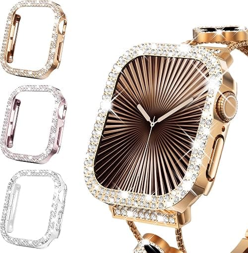 WINGLE 3Pack Women Bling Cases Compatible with Apple Watch 42mm Series 11 10, Shiny Diamond Protective Cover frame Without Protective Film for Apple Watch Case 42mm,Rose Gold/Pink/Clear على Amazon.ae - متتبع الأسعار