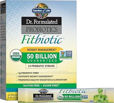 Garden of Life Dr. Formulated Probiotics Fitbiotic Weight Management Powder 50 Billion Cfu & Prebiotic Fiber, Organic & Non-Gmo Digestive Gut Health Probiotic Supplement, 20 Single Serving Packets - Amazon.ae Price Tracker