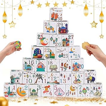 Ramadan Calendar for Kids, 30 Fillable Countdown Boxes with Festive Art, Eid Mubarak Ramadan Decorations for Home, Kids Ramadan Gifts Box (White card) on Amazon.ae - Price Tracker