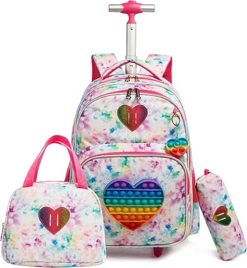 HTgroce Rucksack mit Rollen für Kinder,Schulranzen mit Rollen für Mädchen Pop it Rucksack 16 Zoll Set 3 in 1 mit Lunch Bag Kindergarten Fidget Toys Geschenke für Kinder. على Amazon.ae - متتبع الأسعار