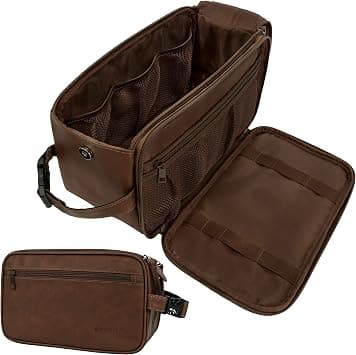 PAVILIA (Large, Dark Brown) - Toiletry Bag for Men, Travel Toiletries Bag Water-resistant Dopp Kit, PU Leather Shaving Bag Organiser for Toiletry Accessories, Grooming, Hygiene, Cosmetic (Large, Da... on Amazon - Best Deal Finder