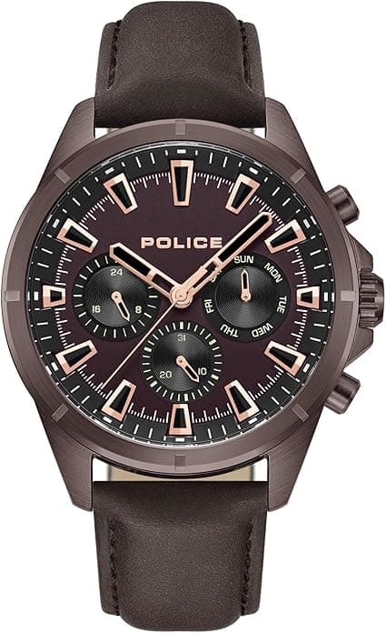 Police Chronograph Gents Watch with Genuine Leather Strap (Brown/Burgundy) on Amazon.ae - Price Tracker