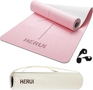 HERUI Yoga Mat with Alignment Lines - Anti-Slip TPE Exercise Mat for Yoga & Pilates - 183CM x 61CM x 6MM - Includes Carry Bag, Perfect for Beginners & All Levels - Amazon.ae Price Tracker