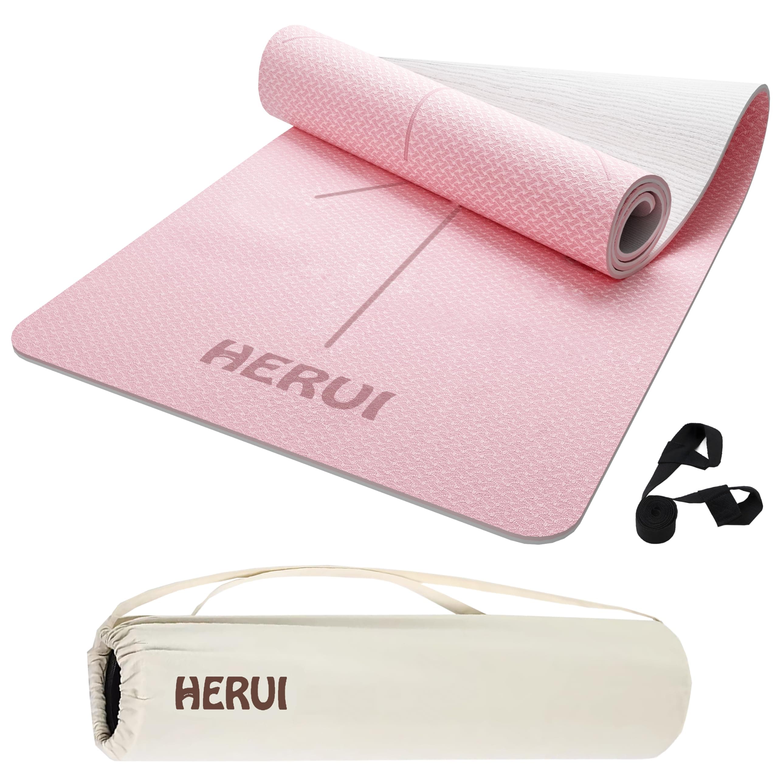HERUI Yoga Mat with Alignment Lines - Anti-Slip TPE Exercise Mat for Yoga & Pilates - 183CM x 61CM x 6MM - Includes Carry Bag, Perfect for Beginners & All Levels on Amazon.ae - Price Tracker