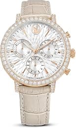 Swarovski Matrix Tennis Chrono Watch, Swiss Made, Leather Strap, Beige, Rose Gold-Tone Finish, Beige, strap - Best Deal Finder