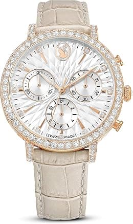 Swarovski Matrix Tennis Chrono Watch, Swiss Made, Leather Strap, Beige, Rose Gold-Tone Finish, Beige, strap - Best Deal Finder