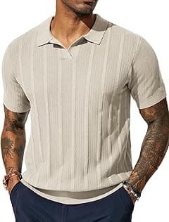 PJ PAUL JONES Mens Polo Shirts Textured Knit V-Neck Summer Shirts - Amazon.ae Price Tracker