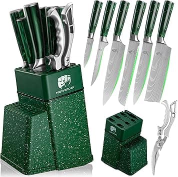FULLHI 8pcs block Knife Set,chef's Knves Set with Block and Sharpener, Kitchen Knife Set,Multi-colour Handle, Gifts for Men Women (Green Resin) on Amazon.ae - Price Tracker