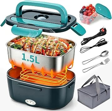 Electric Lunch Box for Adults, 1.5L Fast Heating Heated Lunch Box with Stainless Steel Container, Portable Food Warmer for Car, Home and Office على Amazon.ae - متتبع الأسعار