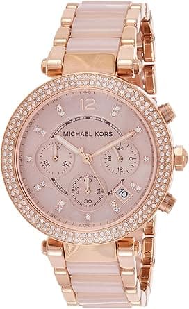 Michael Kors Women's Pink Dial Stainless Steel Band Quartz Chronograph watch, Rose Gold on Amazon.ae - Price Tracker