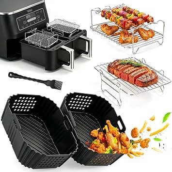 Stainless Steel Air Fryer Rack Set for Ninja AF300UK/ SL300UK/ DZ300UK 7.6L | 5 Pcs, Air Fryer Accessories, Includes Grill Rack Stackable with 3 Skewers, Silicone Air Fryer Liner & Brush, Dishwasher Safe on Amazon.ae - Price Tracker