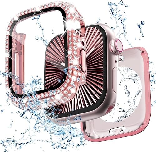 2 in 1 Bling Waterproof Case for Apple Watch Series 11 10 42mm, 360 Protective PC Cover Front & Back with Tempered Glass Screen Protector, [Full Diamond] Watch Case for Women, Pink on Amazon.ae - Price Tracker