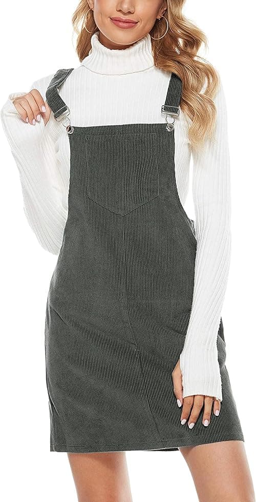 Yeokou Womens Casual Corduroy Bib Knee Length Overalls Pinafore Midi Dress Jumpsuit on Amazon.ae - Price Tracker