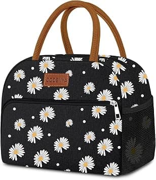 Coobiiya Lunch Bag Lunch Box for Women Men, Reusable Cute Lunchbag - Leakproof, Adult Insulated Lunch Box Tote with Large Capacity, Cooler Container for Work, Travel, Office (Black Daisy) on Amazon.ae - Price Tracker