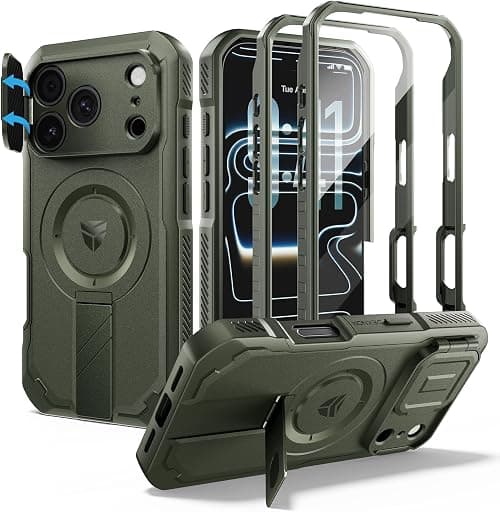 Dexnor for Phone 18 Pro Case, [2 Front Frame & Built-in Flip Camera Cover & Kickstand], Compatible with MagSafe, Heavy-Duty Shockproof Case with Screen Protector, 6.3 inch Army Green على Amazon.ae - متتبع الأسعار