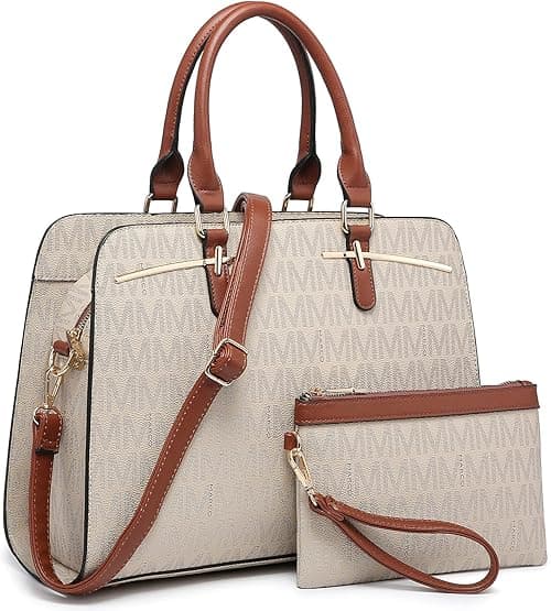MKP COLLECTION Women Satchel Handbags Shoulder Purses Totes Top Handle Work Bags with Matching Wristlet Wallet, Beige, Medium on Amazon.ae - Price Tracker