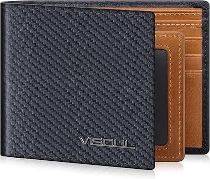 VISOUL Mens Carbon Fiber Leather Bifold Wallet with 2 ID Windows, RFID Blocking Stylish Wallet for Men with 2 Cash Compartments (Black+Yellow) on Amazon.ae - Price Tracker