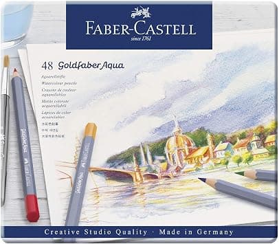 Faber-Castell - Goldfaber akvarel tin, 48 pc (114648) /Arts and Crafts/Multi | Watercolour pencils break resistant and fully washable with water in metallic case - متتبع أسعار Amazon.sa