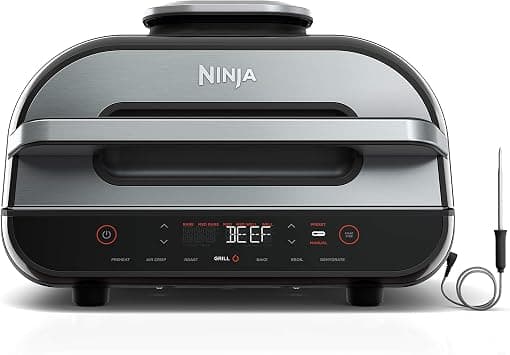 Ninja | Indoor Grill and Air Fryer| Foodi Smart XL | 6-in-1 Grill, Air Fry, Roast, Bake, Broil, Dehydrate & Crisp |Smart Thermometer & Splatter Shield | Dishwasher Safe Parts | Black/Silver | FG551 on Amazon.ae - Price Tracker