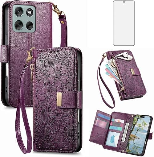Asuwish Phone Case for Motorola Moto G56 5G Wallet Cover with Screen Protector and Card Holder Slot Stand Zipper Magnetic Cell Accessories Wrist Strap Protective MotoG56 G 56 G5 2025 Women Men Purple on Amazon.ae - Price Tracker