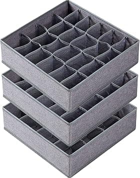 Goodern 3 Pack Sock Underwear Organizer Dividers 64 Cell Drawer Organizers Fabric Foldable Cabinet Closet Organizers and Storage Boxes for Storing Socks Underwear Ties (16+24+24 Cell Gray) - متتبع أسعار Amazon.sa