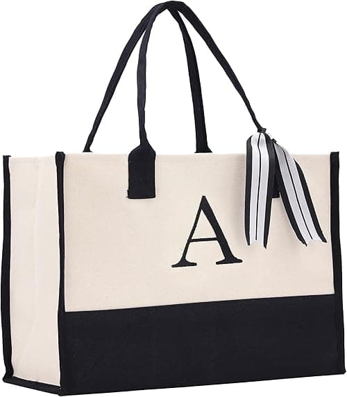 Personalized Gift Monogram Initial 100% Cotton Chic Tote Bag with Customize Option - Black on Amazon.ae - Price Tracker