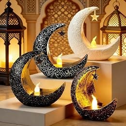 Yoawllty Ramadan Decorations Moon Shaped LED Candle Light - 4 Pack - Multicolor - Plastic - Tabletop - Energy Efficient - Cordless - Ramadan Theme - Best Deal Finder