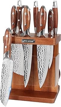 LIFE SMILE Kitchen Knife Set With Stand - 12 Pieces High Carbon Stainless Steel Block Set with Sharpener - Ergonomic Anti Slip fixed Handle, Ultra Sharp Chef Knife Set - Kitchen Utensils Set on Amazon.ae - Price Tracker