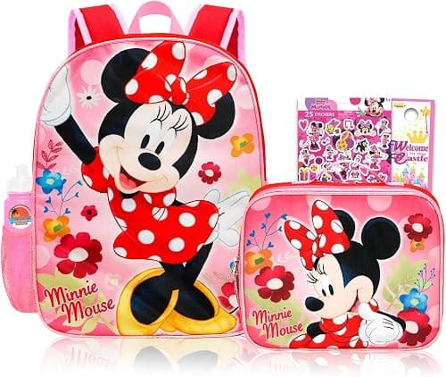 Disney Minnie Mouse Backpack with Lunch Bag Set - Bundle with 16" School Bag, Insulated Lunch Box, Stickers, Water Bottle, More | Minnie Mouse School Backpack for Girls on Amazon.ae - Price Tracker