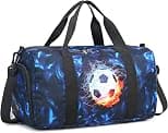 LEDAOU Kids Duffle Bag Girls Overnight Travel Sport Gym Bag Weekender Carry On Shoulder Bag with Shoe Compartment & Wet Pocket, Football Black Blue, Large, Kids Duffle Bag - Best Deal Finder