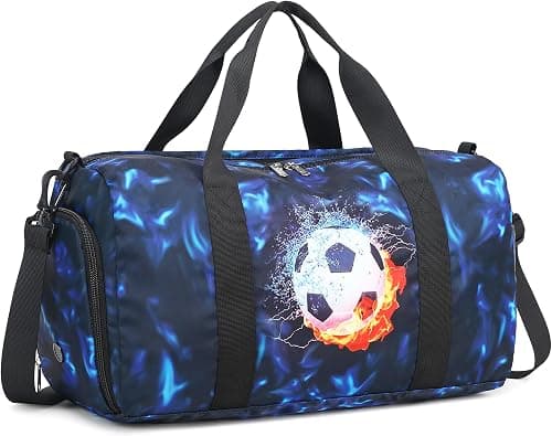 LEDAOU Kids Duffle Bag Girls Overnight Travel Sport Gym Bag Weekender Carry On Shoulder Bag with Shoe Compartment & Wet Pocket, Football Black Blue, Large, Kids Duffle Bag on Amazon.ae - Price Tracker