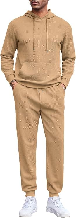 COOFANDY Men's Tracksuits 2 Pieces Waffle Hoodies Sweatsuit Sets Sports Jogging Suit Set - Best Deal Finder