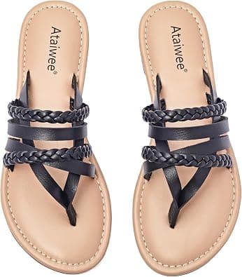 Ataiwee Women's Flat Slide Sandals - Casual Braided Criss Cross Thong Summer Shoes. على Amazon.ae - متتبع الأسعار