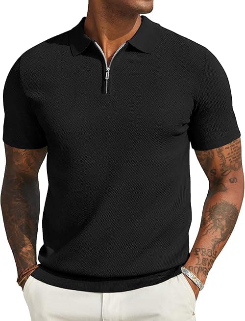COOFANDY Mens Zipper Polo Shirts Short Sleeve Casual Knit Polo Shirts Lightweight Golf Shirt on Amazon.ae - Price Tracker