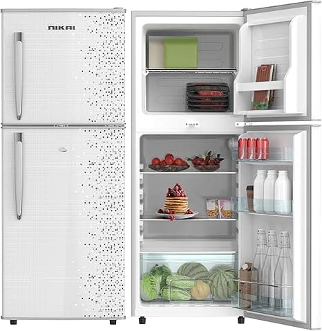 Nikai 170L Gross/112L Net, Double Door Refrigerator with Vegetable Crisper &amp; Adjustable Glass Shelves, Defrosting &amp; Temperature Control, Ideal for Kitchen, Bedroom, Office &amp; Hotels - NRF170DN3M Silver on Amazon.ae - Price Tracker