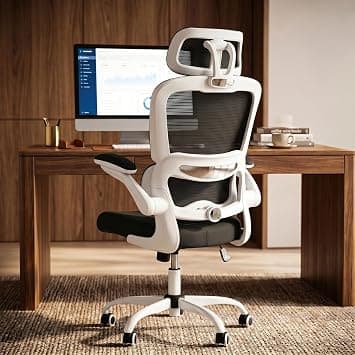 DROGO Ergonomic Office Chair for Home & Office | High Back Mesh Computer Chair with Adjustable Seat, Lumbar Support & Headrest | Reclining Desk Chair with Flip-Up Armrest - White with Black على Amazon.ae - متتبع الأسعار