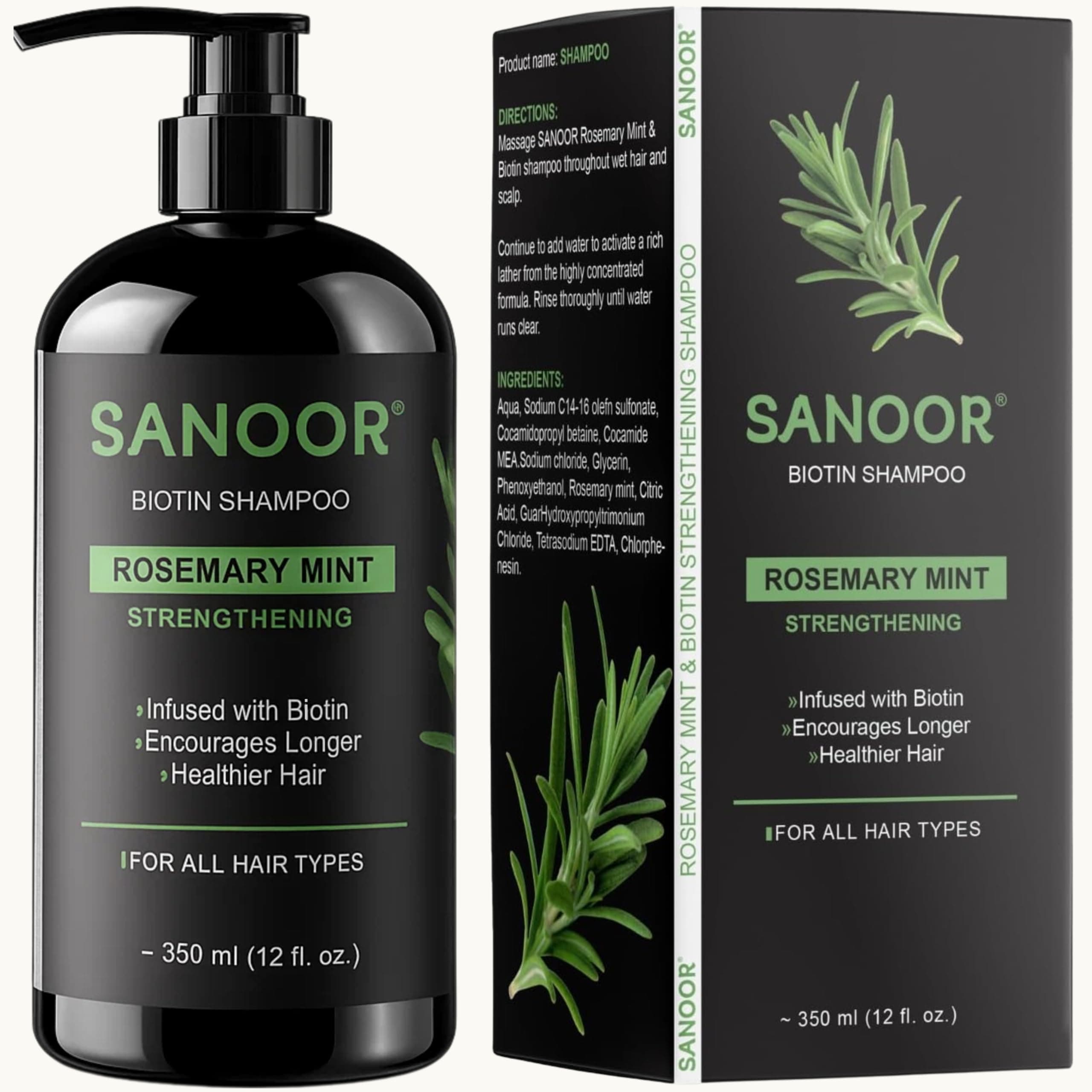 SANOOR Rosemary Mint Shampoo for Hair Growth & Dandruff | Biotin & Peppermint for Thinning, Hair Fall, Oily & Itchy Scalp | Sulfate-Free Clarifying Shampoo for Men & Women, Curly Hair on Amazon.ae - Price Tracker