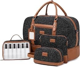 Wogarl Weekender Bags for Women Large Canvas Overnight Bag Travel Duffel Bags Carry on Shoulder Weekend Bag with Shoe Compartment for Travel Night Flight Daily Use, Black - Best Deal Finder