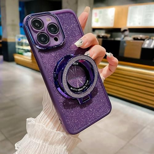 Magnetic Glitter Case for Samsung Galaxy A17 5G 4G/F17 5G/M17 5G,Luxury Plating Cute Bling Sparkling Shiny Kickstand Clear Women Girls Phone Case, Transparent Cover, Camera Protector Purple on Amazon.ae - Price Tracker